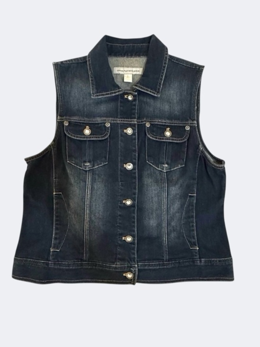 Chico’s Premium Denim Sleeveless Blue Jean Vest with Embellished Buttons Size 8